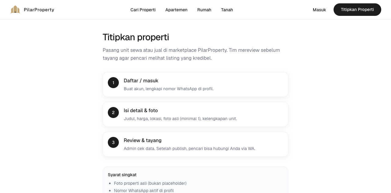 Halaman titipkan properti dengan tiga langkah